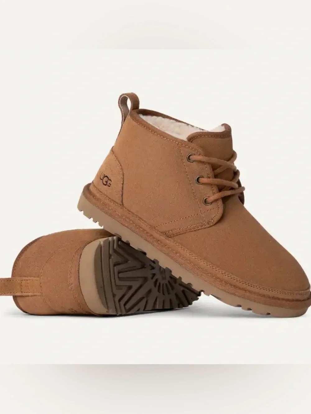UGG Chestnut Suede Shearling-Lined Lace-Up Boot- Neumel